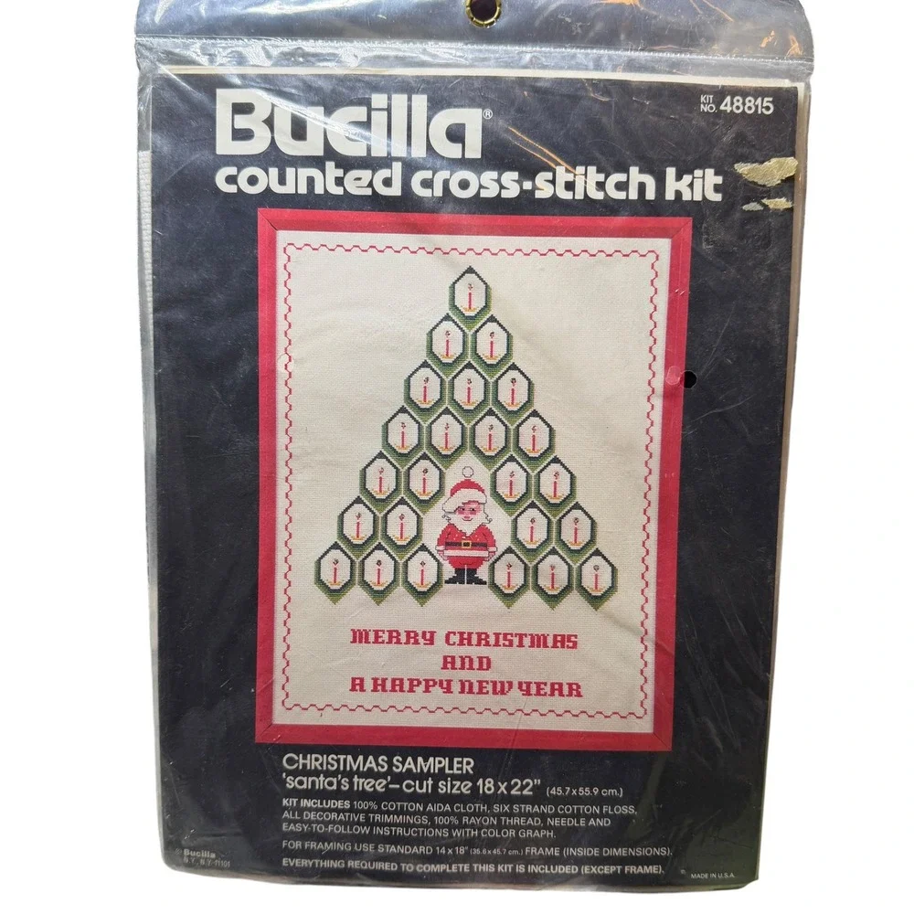 Bucilla Counted Cross Stitch Kit 48815 Santas Tree Christmas Sampler Vintage New